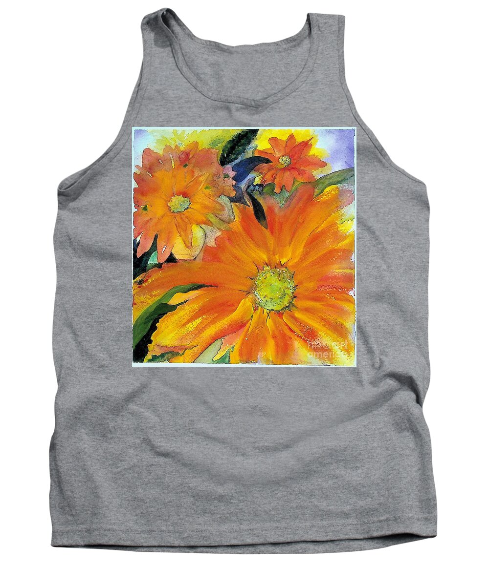 Watercolor Tank Top featuring the painting Orange flowers by Valerie Shaffer