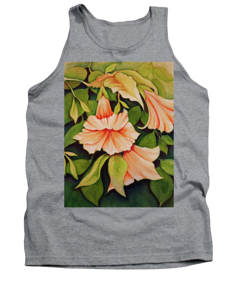 Trumpet Tank Top featuring the painting Orange Trumpet Lilies by Carla Parris