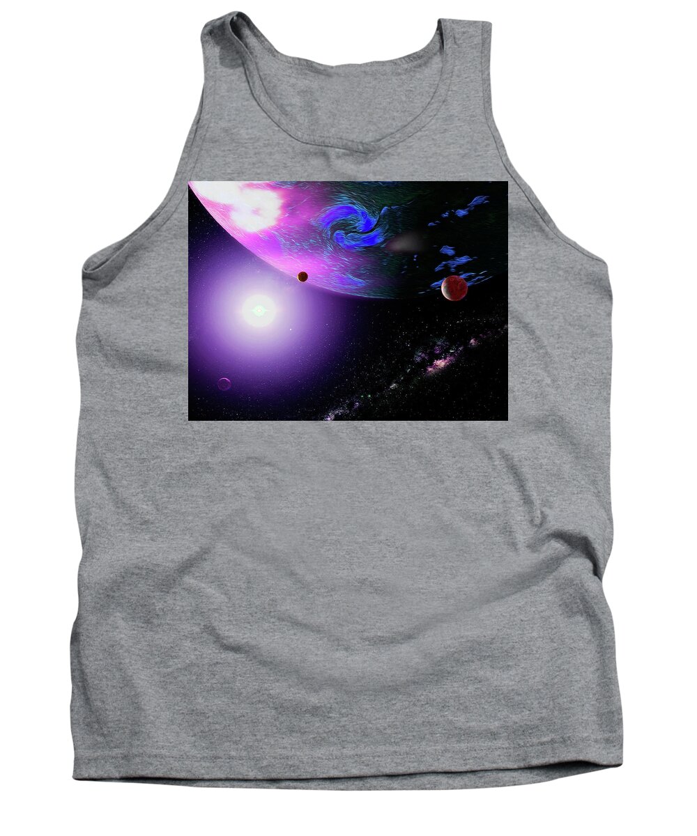  Tank Top featuring the digital art Outer Space Giant Planet and Moons by Don White Artdreamer