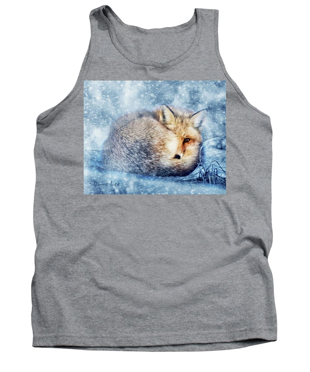 Fox Tank Top featuring the mixed media Outfoxing The Storm by Dave Lee