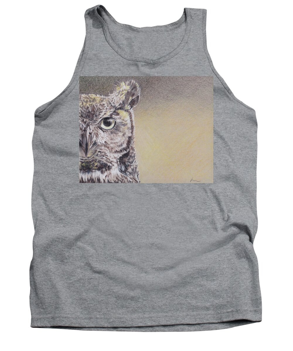 Owl Tank Top featuring the drawing Wise One by Katrina Nixon
