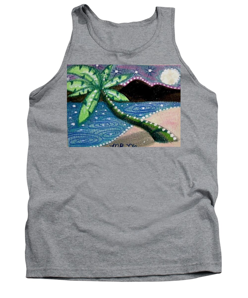 Palm Tree Tank Top featuring the painting Palm At Night by Monica Resinger