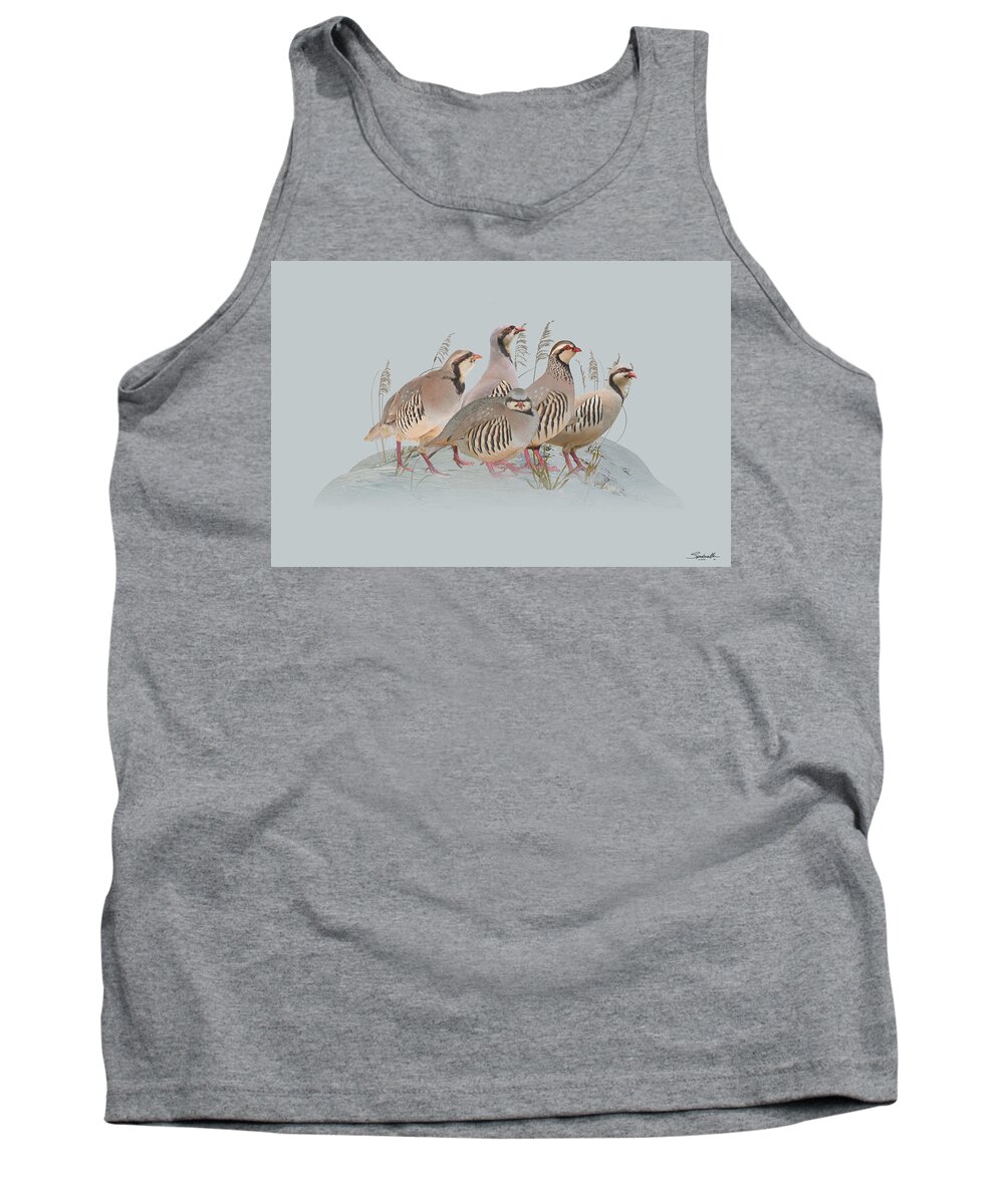 Birds Tank Top featuring the digital art Partidge Covey by M Spadecaller