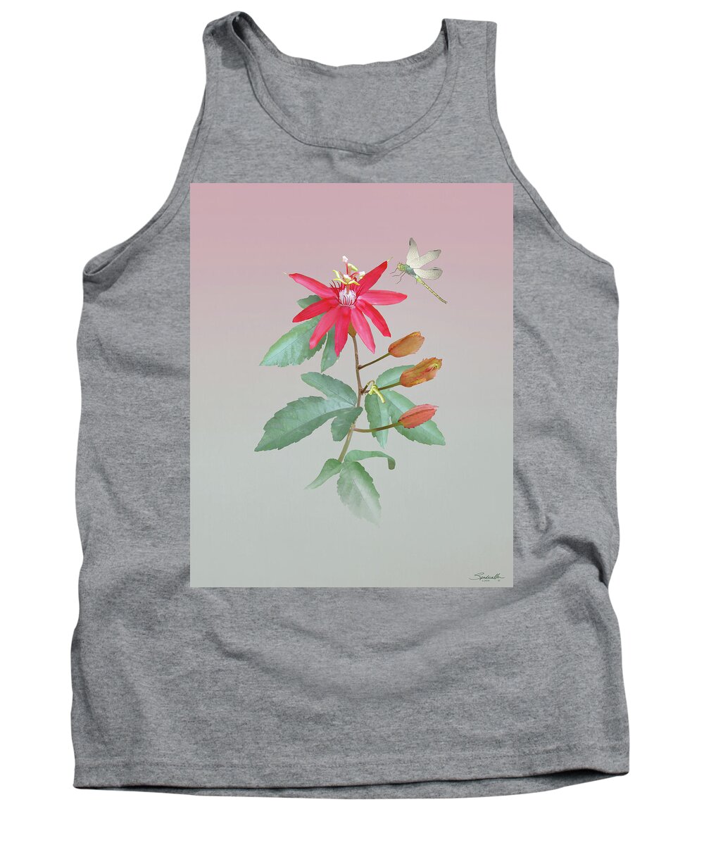 Flower Tank Top featuring the digital art Passion Flower and Dragonfly by M Spadecaller