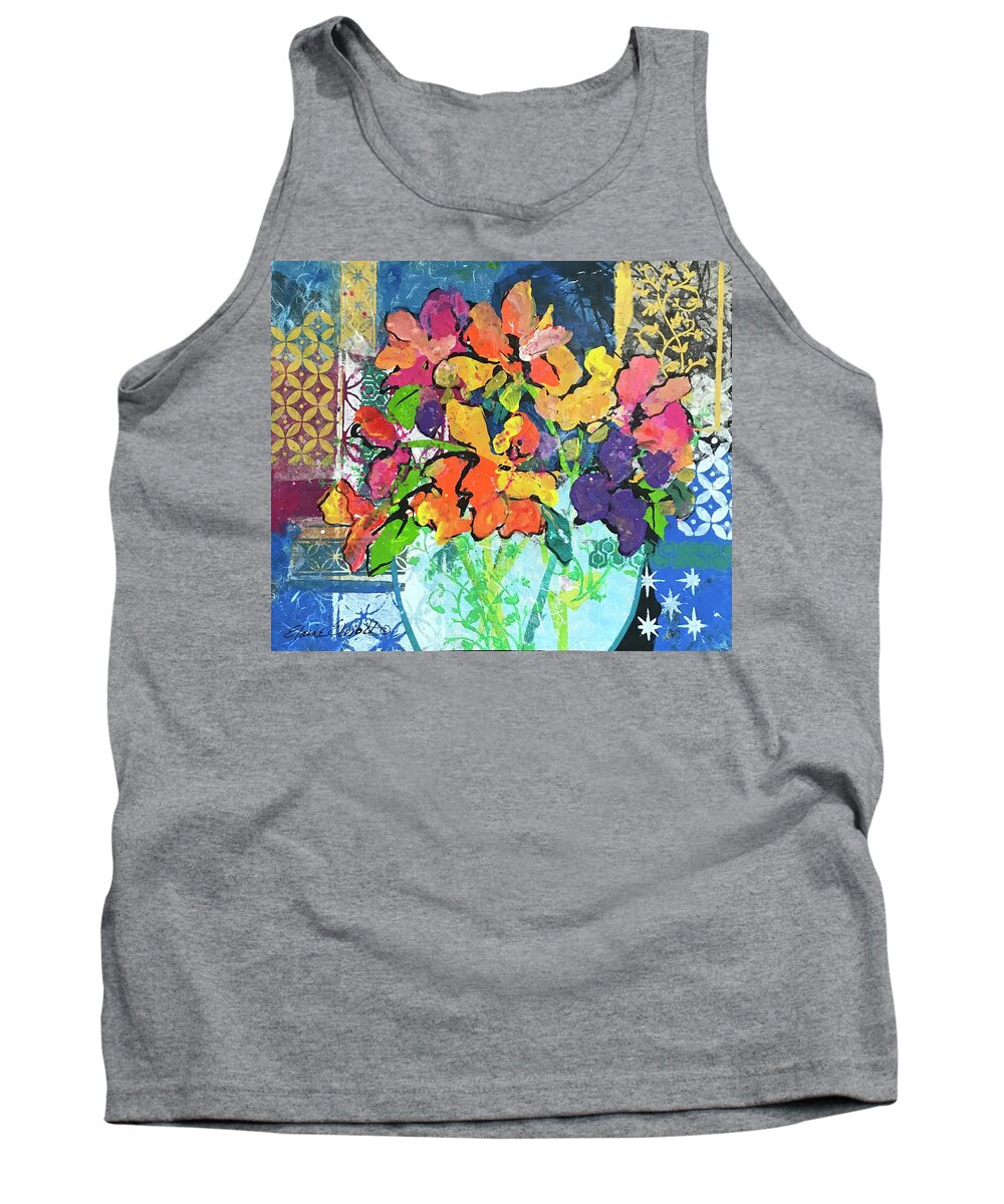 Mixed Flower Bouquet Tank Top featuring the painting Patio Profusion by Elaine Elliott