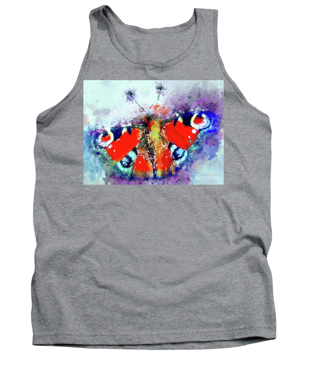 Peacock Butterfly Tank Top featuring the mixed media Peacock Butterfly by Daniel Janda