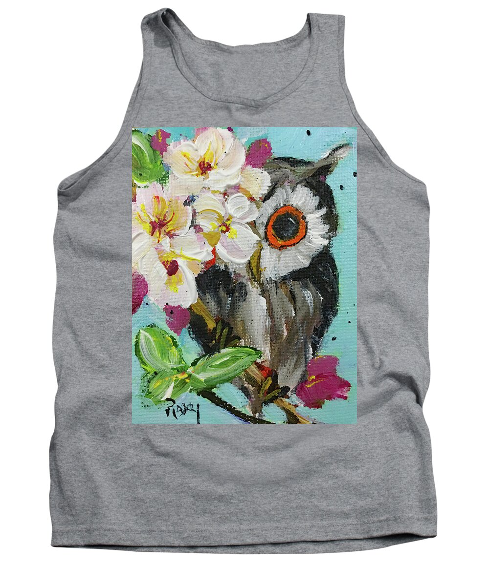 Owl Tank Top featuring the painting Peek a Boo Owl by Roxy Rich