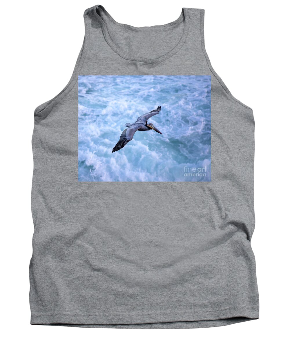 Pelican Tank Top featuring the photograph Pelican over La Jolla by Dusty Wynne