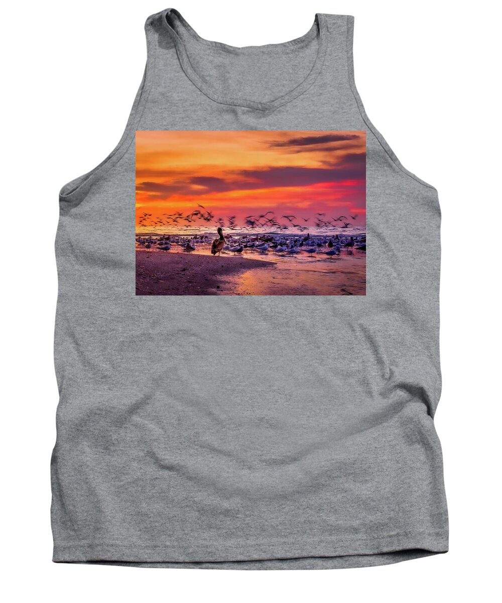 Beach Tank Top featuring the photograph Pelican Watch at Clam Pass Beach by Dee Potter