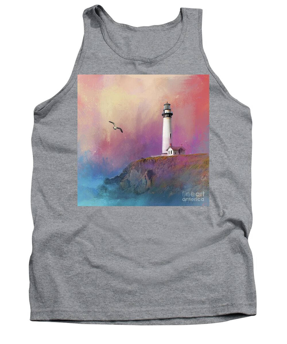 Lighthouse Tank Top featuring the mixed media Pigeon Point Lighthouse by Kathy Kelly