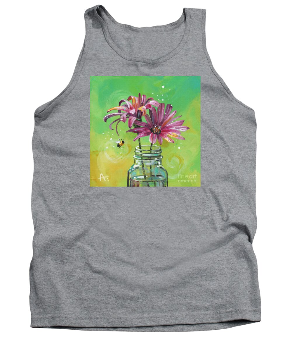 Daisy Tank Top featuring the painting It Takes Two, Baby - Pink Daisies by Annie Troe