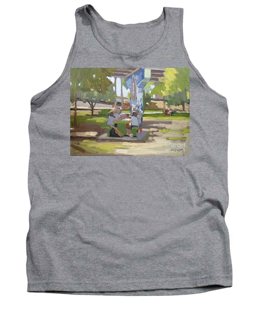 Chicano Park Tank Top featuring the painting Playing Rummy in Chicano Park- Barrio Logan, San Diego, California by Paul Strahm