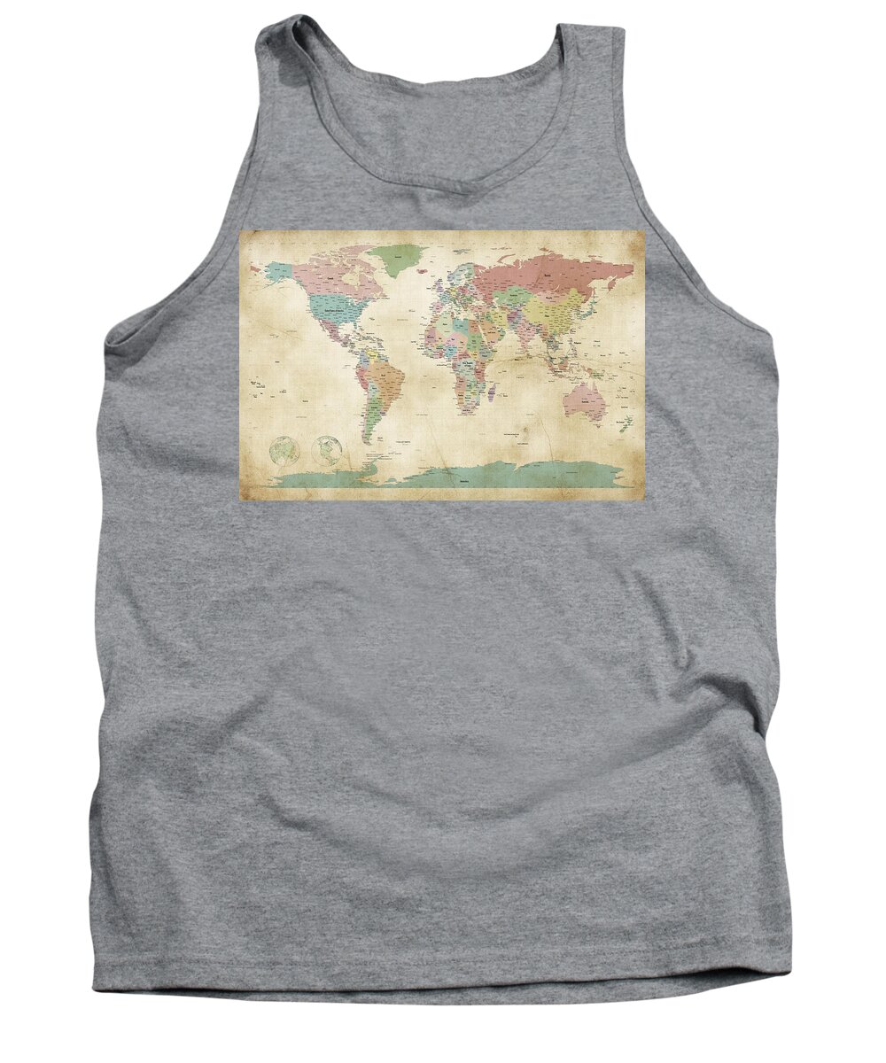 World Map Tank Top featuring the digital art Political Map of the World Map Old Style by Michael Tompsett