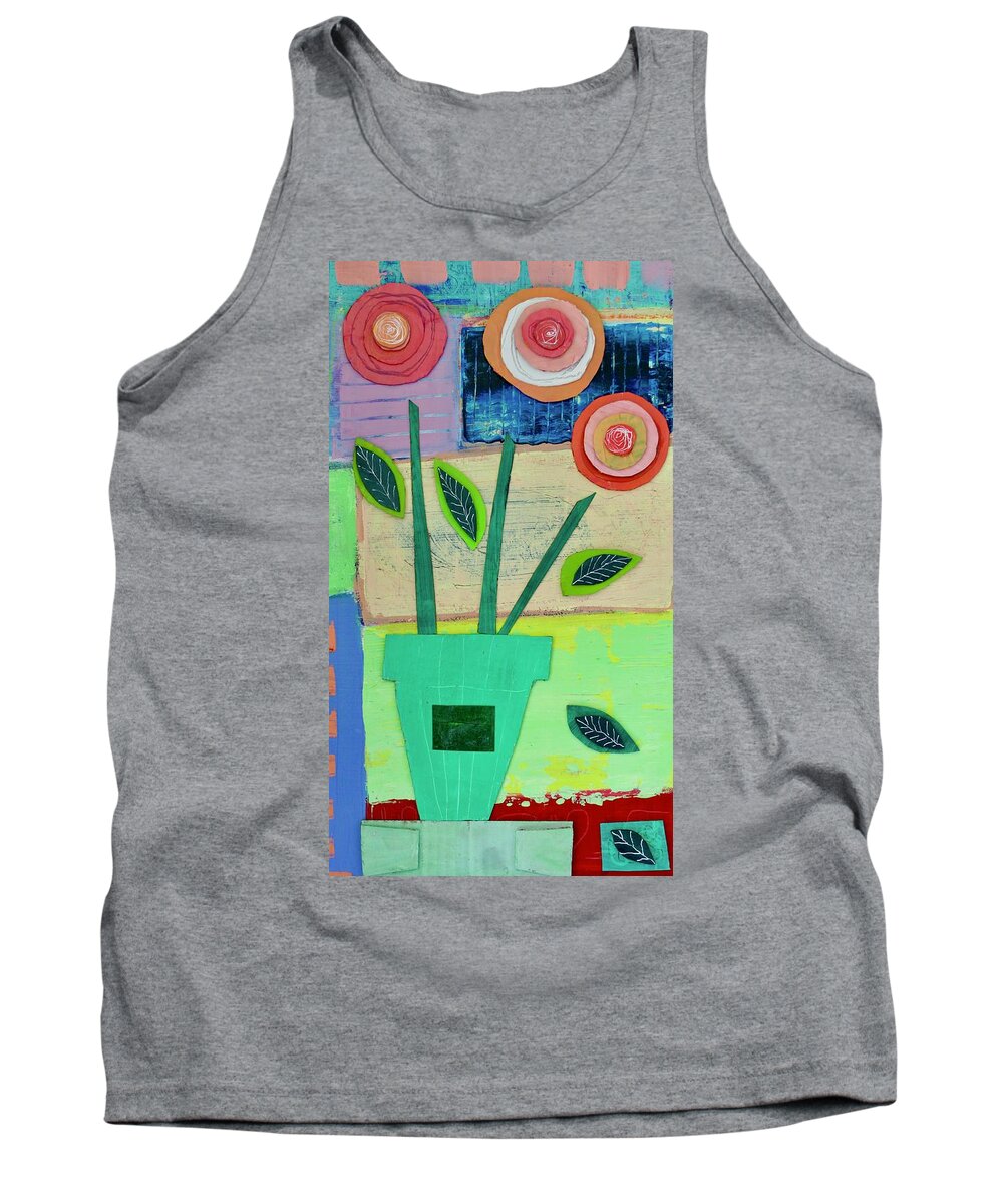 Abstract Tank Top featuring the mixed media Poppies in a green pot by Julia Malakoff