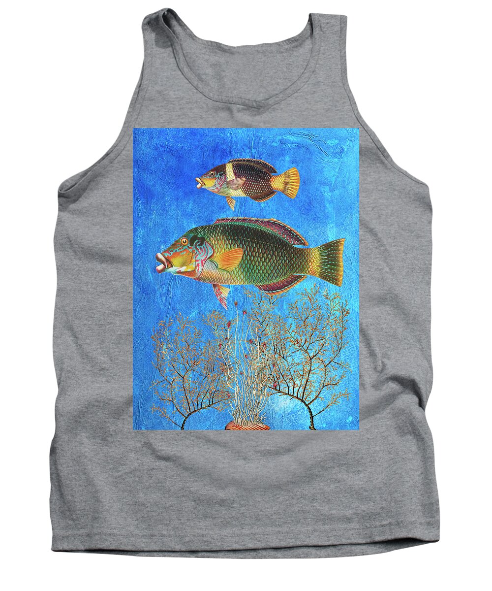 Tropical Fish Tank Top featuring the mixed media Portrait of Two Fish by Lorena Cassady