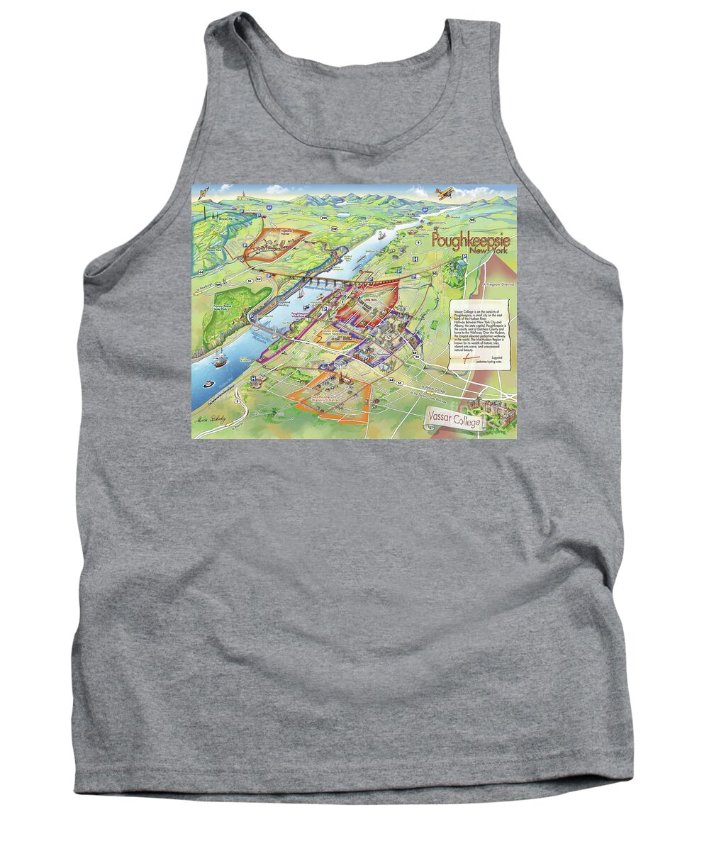Vassar College Tank Top featuring the digital art Poughkeepsie and Vassar College Illustrated Map by Maria Rabinky