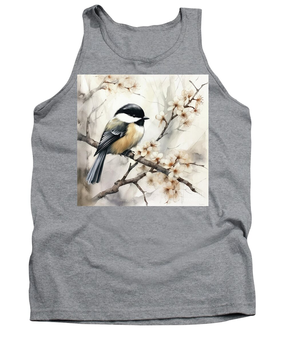 Black Capped Chickadee Tank Top featuring the painting Pretty Little Chickadee by Tina LeCour
