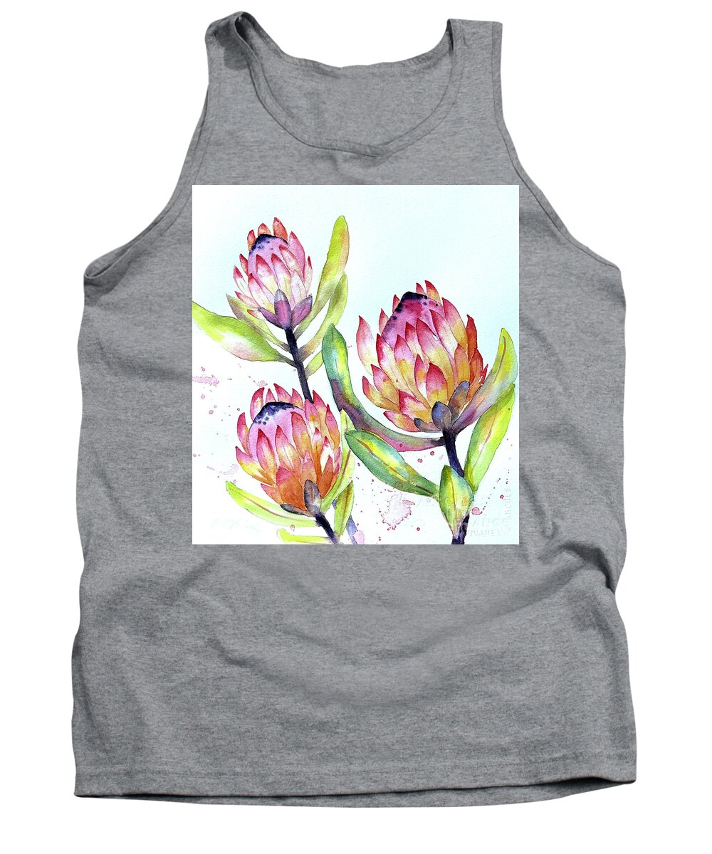 Protea Tank Top featuring the painting Proteas by Hilda Vandergriff
