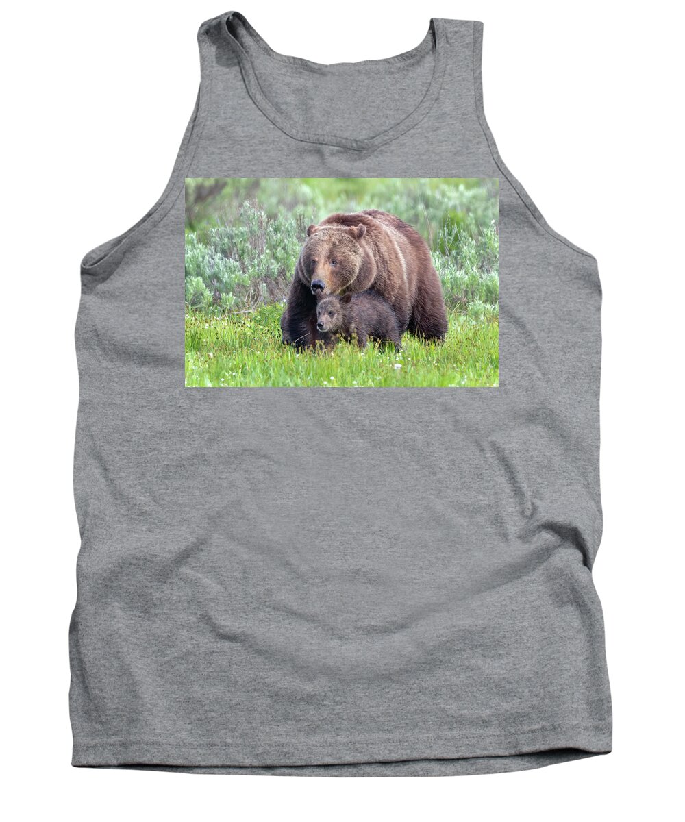 Grizzly Bear Tank Top featuring the photograph Protecting Her Baby by Jack Bell