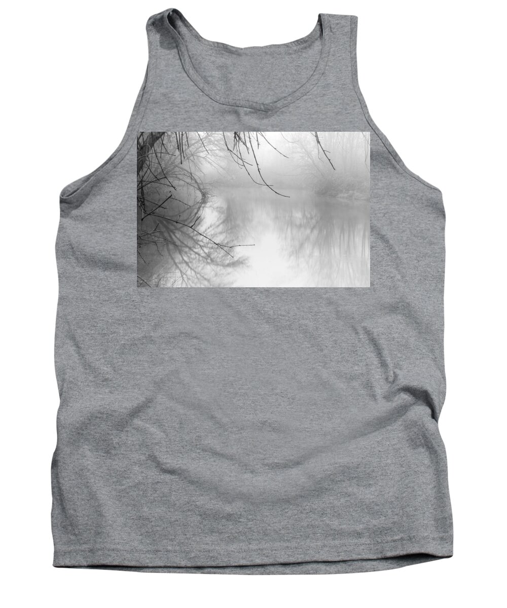Foggy Tank Top featuring the photograph Putah Creek on a foggy morning by Alessandra RC