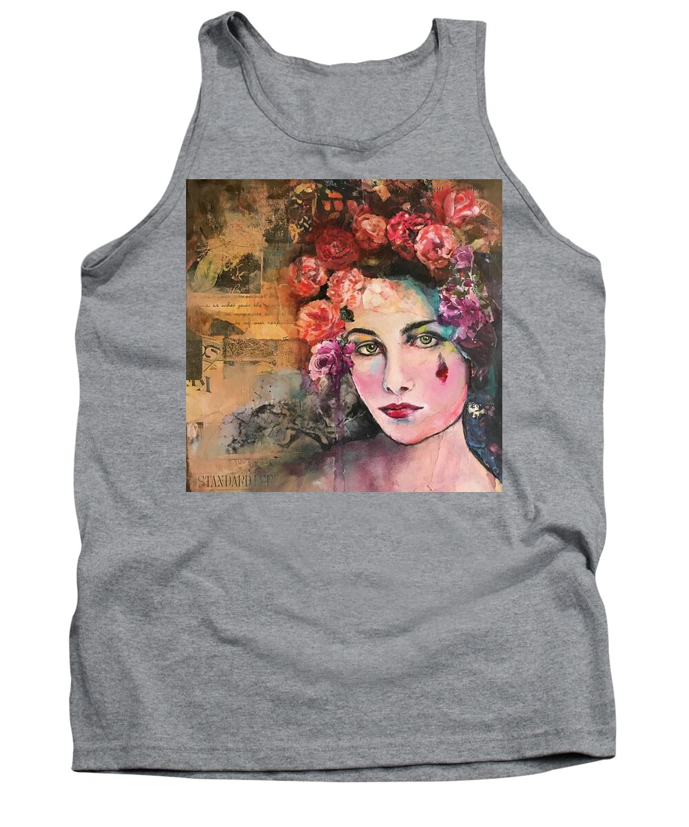  Vintage Collage Tank Top featuring the painting Vintage Woman Portrait by Diane Fujimoto