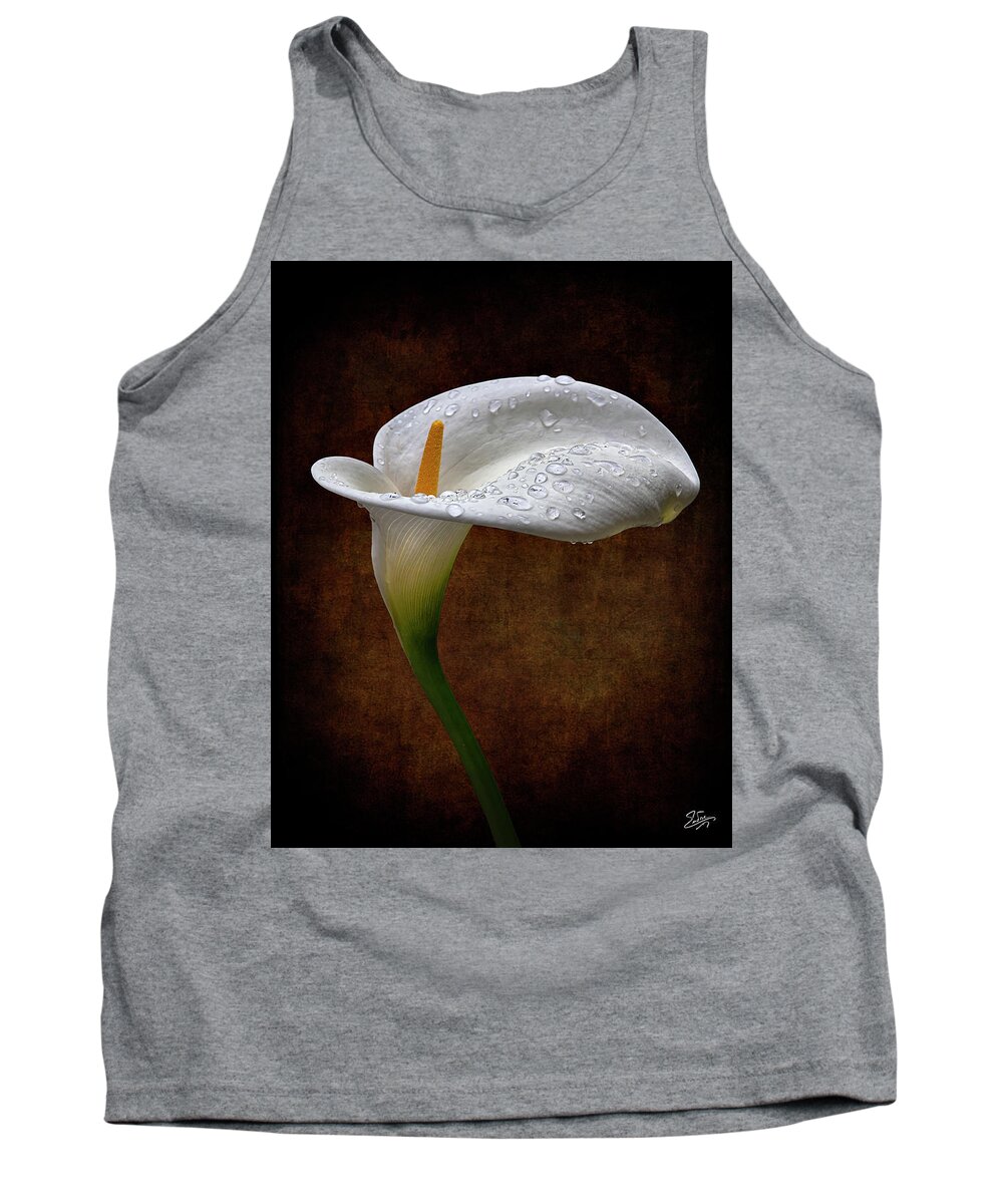 Calla Lily Tank Top featuring the photograph Rainwater On A Calla Lily by Endre Balogh