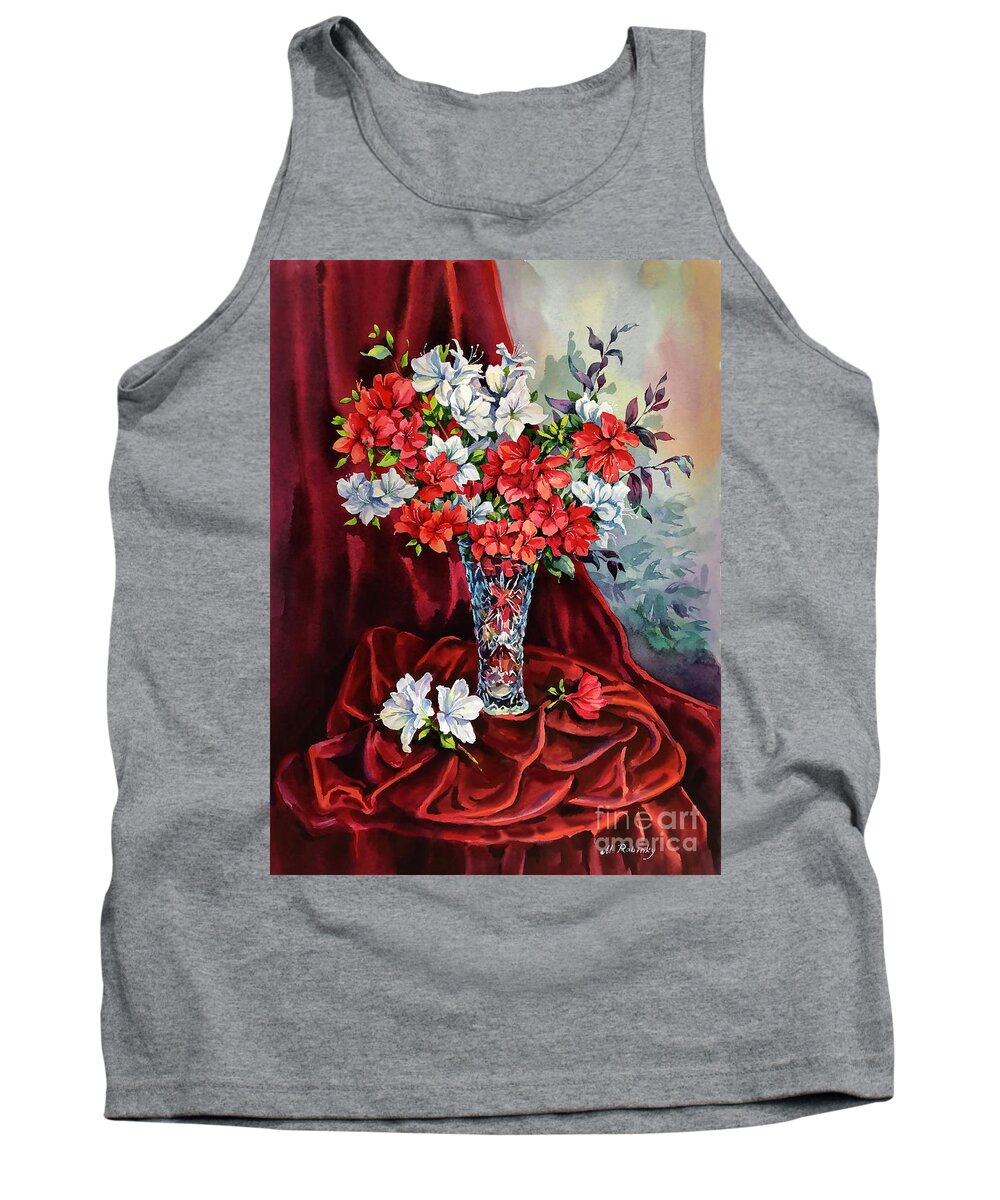 Still Life Tank Top featuring the painting Red and White Azaleas by Maria Rabinky