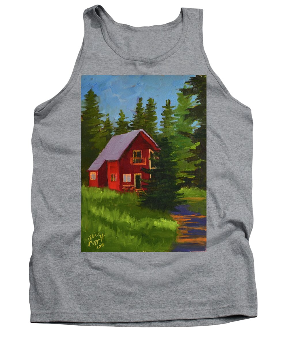 Cabin Tank Top featuring the painting Red Cabin by Alice Leggett