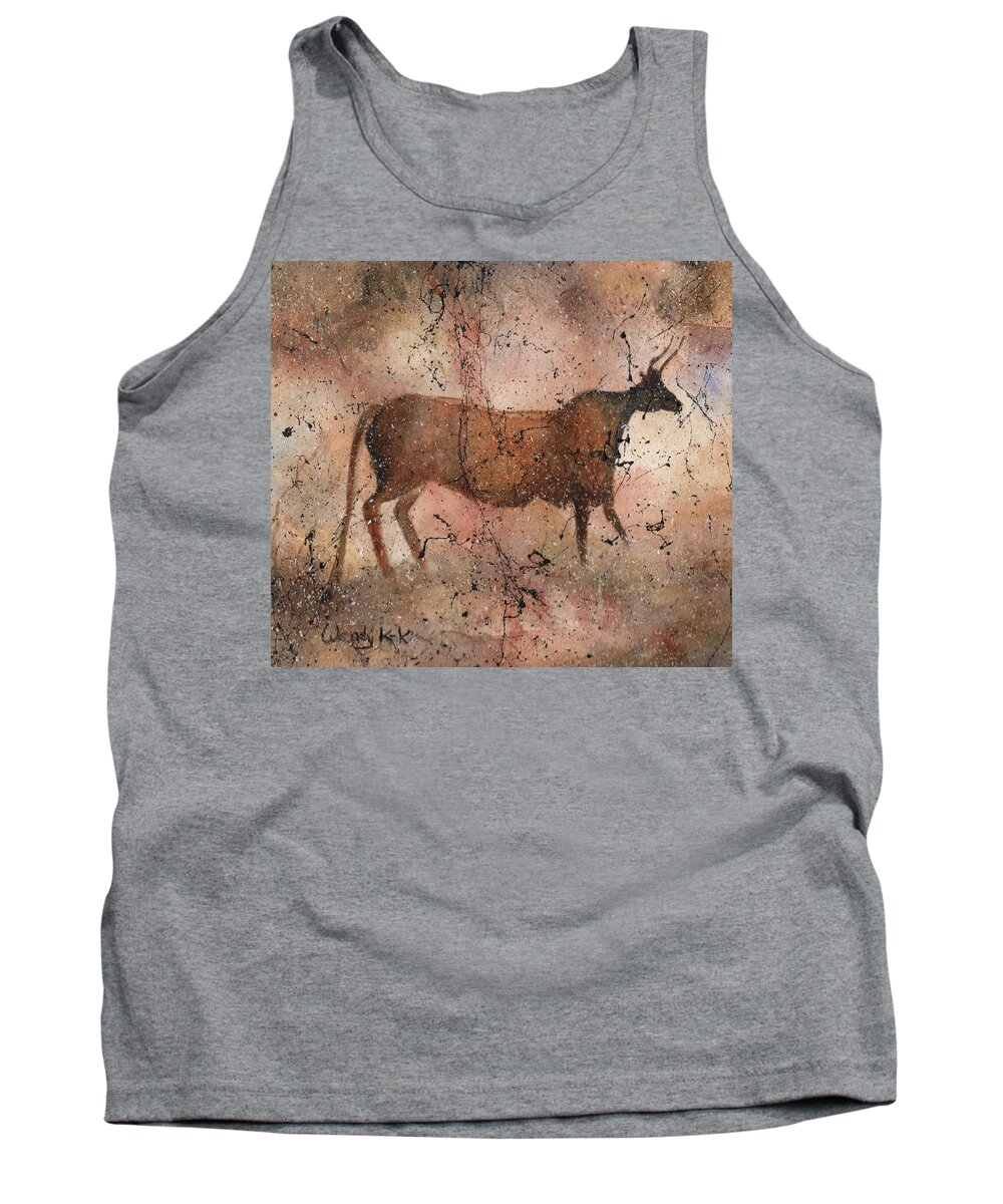 Cave Painting Tank Top featuring the painting Red Cow At Lascaux Cave by Wendy Keeney-Kennicutt