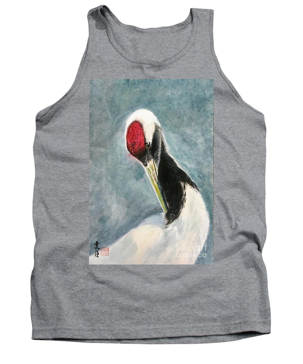 Red-crowned Crane Tank Top featuring the painting Red-Crown Crane - 2 Leisurely by Carmen Lam