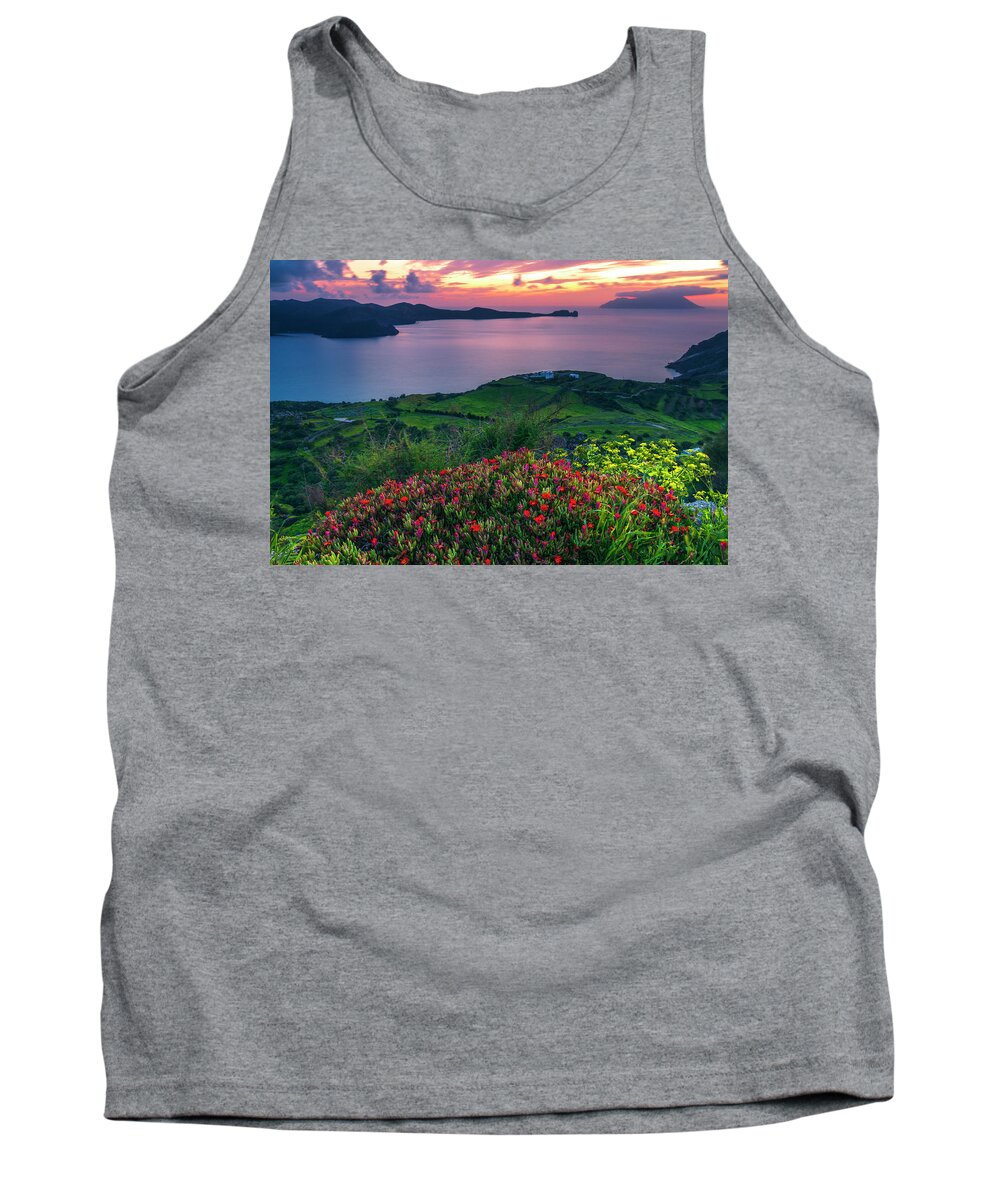 Aegean Sea Tank Top featuring the photograph Red Flowers Of Milos by Evgeni Dinev