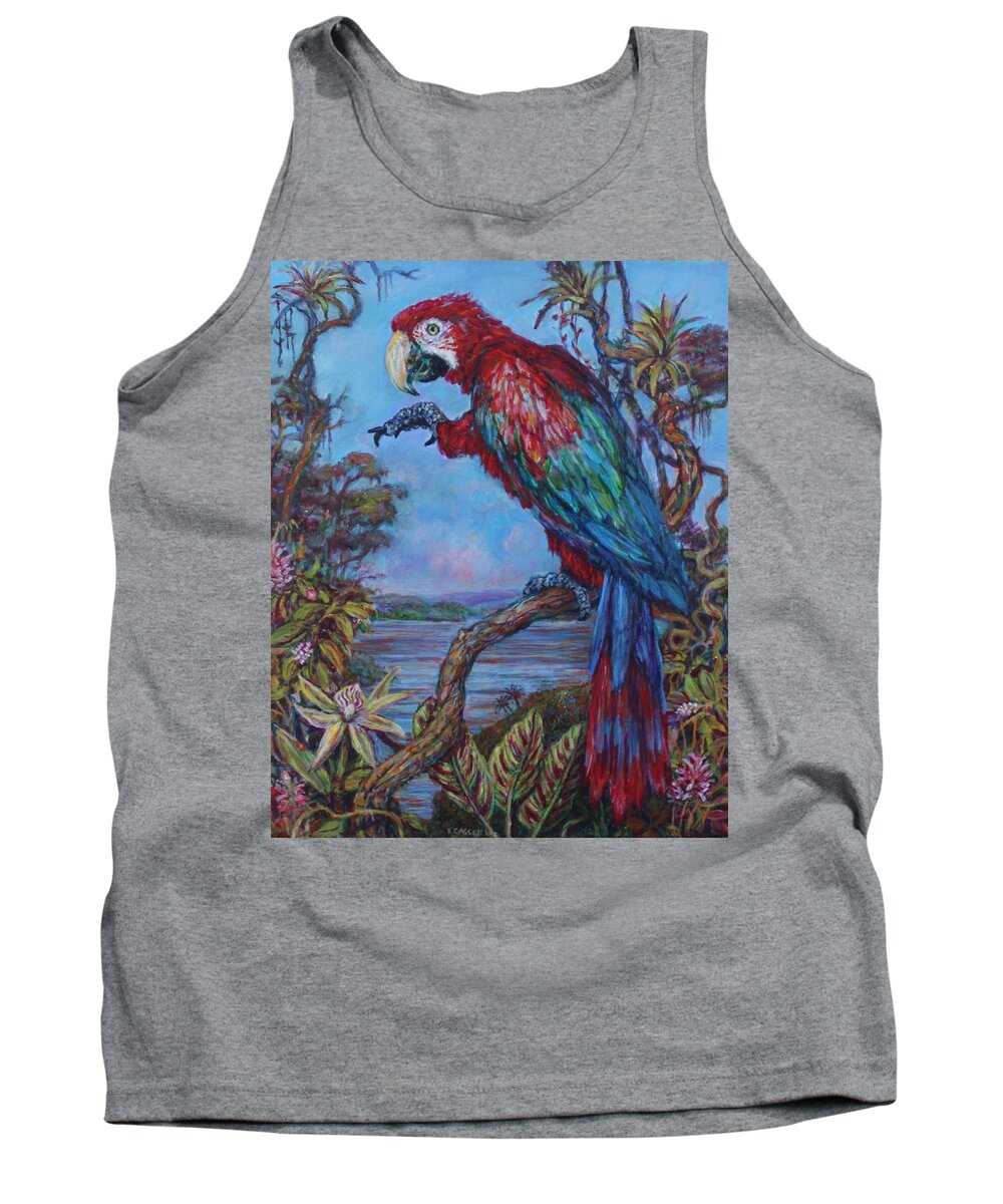 Parrot Tank Top featuring the painting Red Macaw by Veronica Cassell vaz