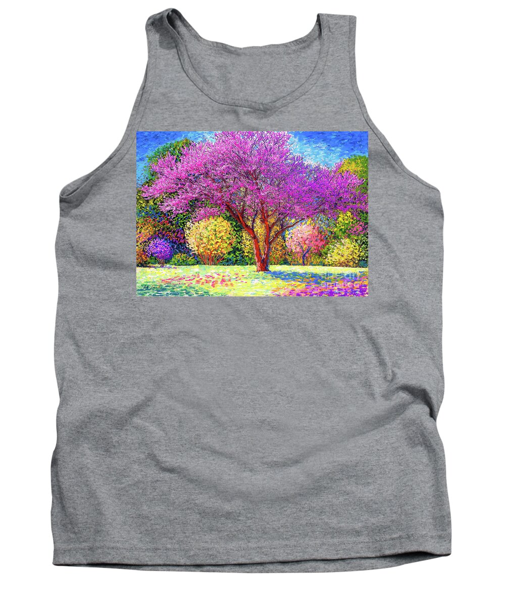 Tree Tank Top featuring the painting Redbud Radiance by Jane Small