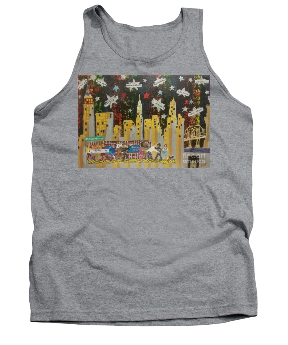 Stonewall Tank Top featuring the painting Remembering Stonewall 1969 by David Westwood