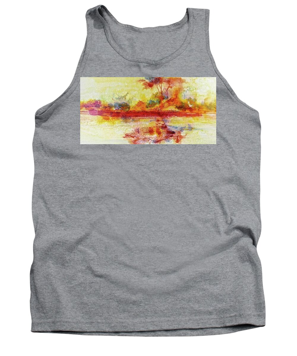Watercolor Tank Top featuring the painting Riverscape in Red #2 by Carolyn Rosenberger