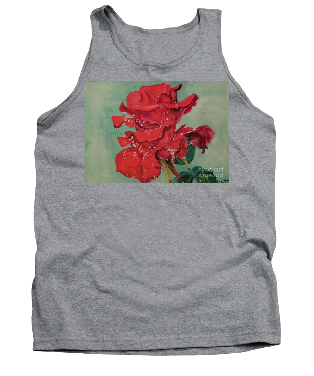 Roae Tank Top featuring the mixed media Rose After Rain by Lori Moon