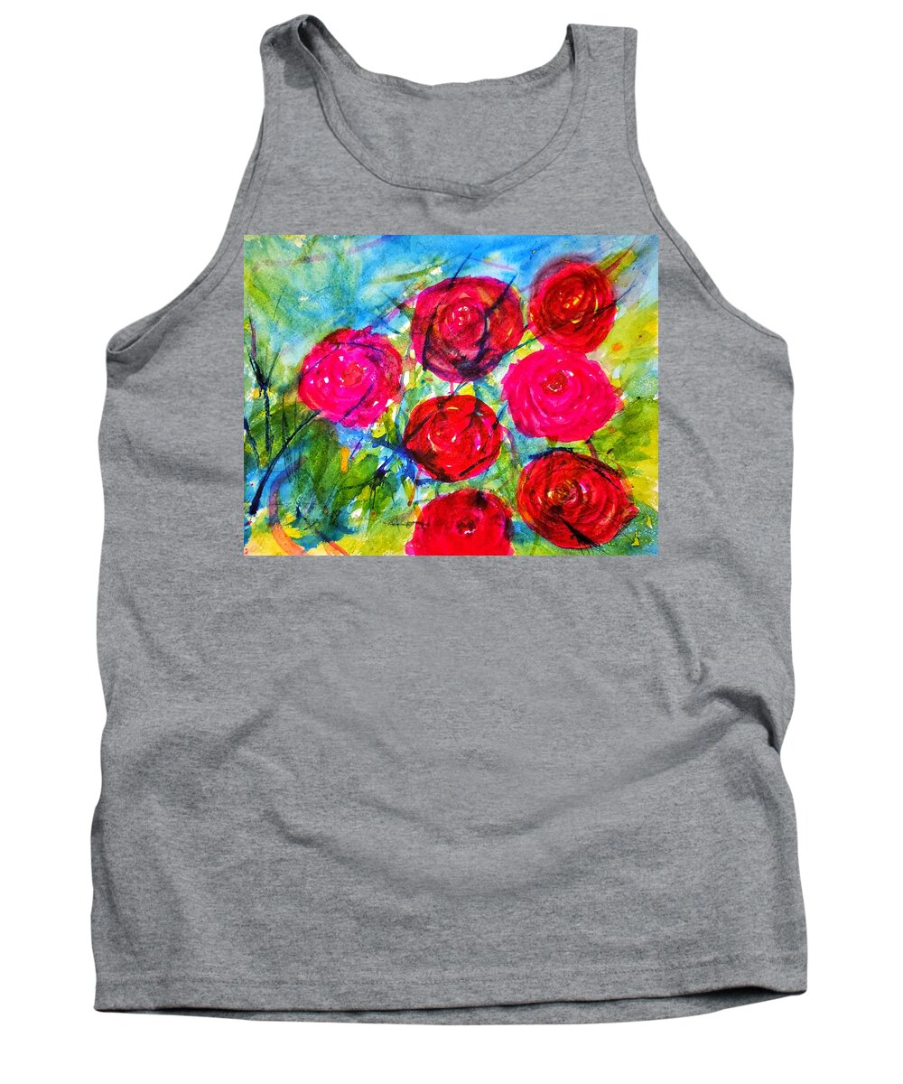 Roses Tank Top featuring the painting ROSES and THORNS by Shady Lane Studios-Karen Howard