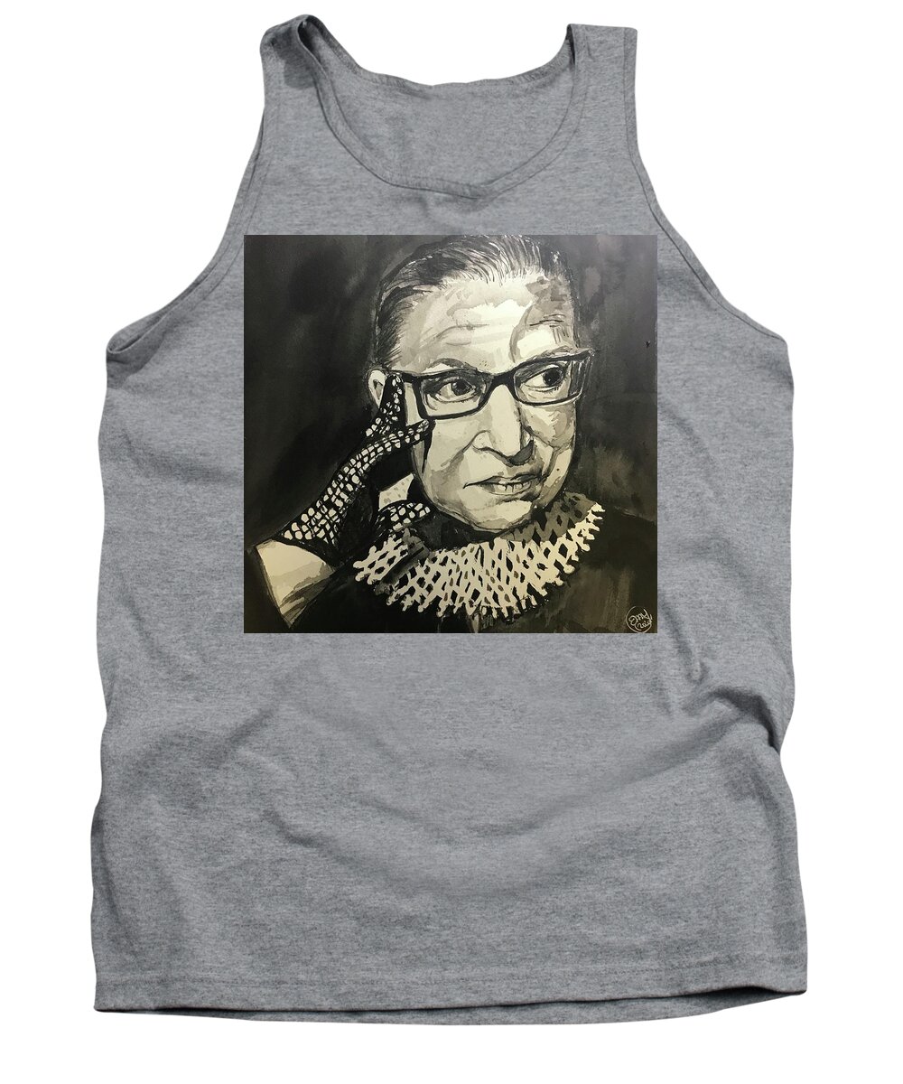 Ruth Bader Ginsburg Tank Top featuring the painting Ruth Bader Ginsburg Tribute by Eileen Backman