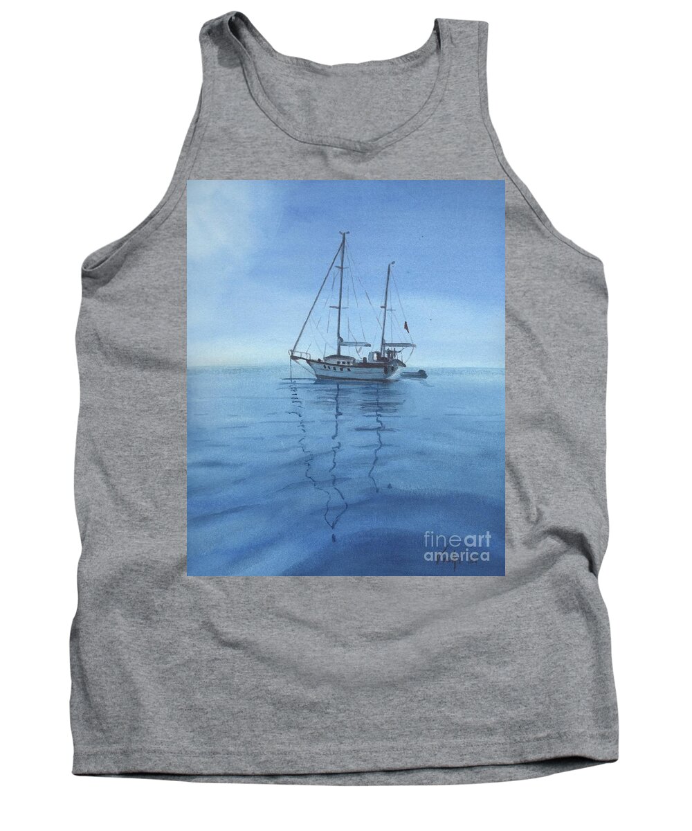 Sailboat Tank Top featuring the painting Sailboat on Blue Water by Vicki B Littell