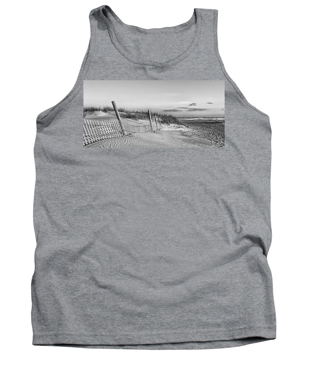 Sand Fence Tank Top featuring the photograph Sand Fence on the Beach at Emearld Isle North Carolina by Bob Decker