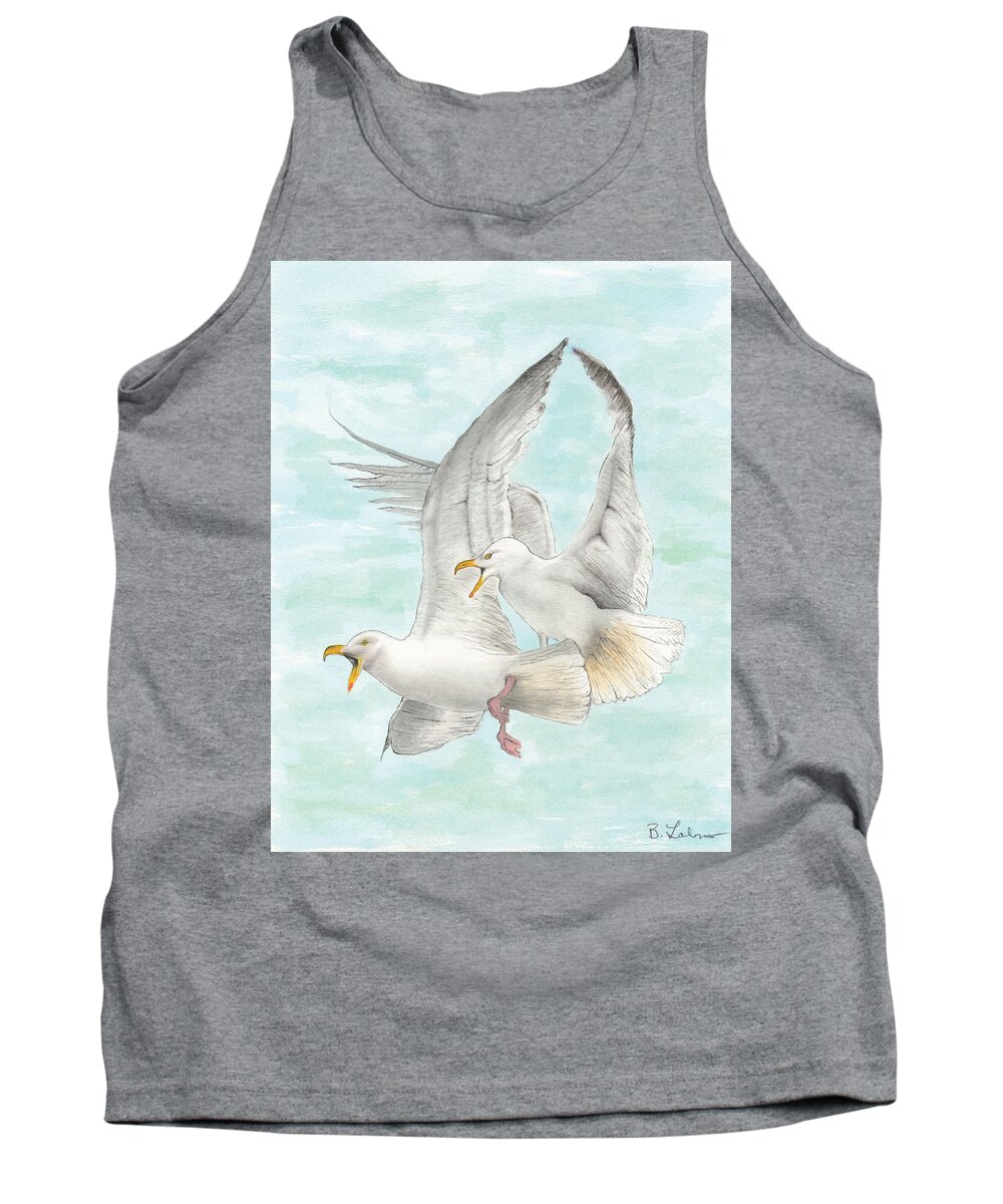 Seagulls Tank Top featuring the painting Seagulls Fighting by Bob Labno