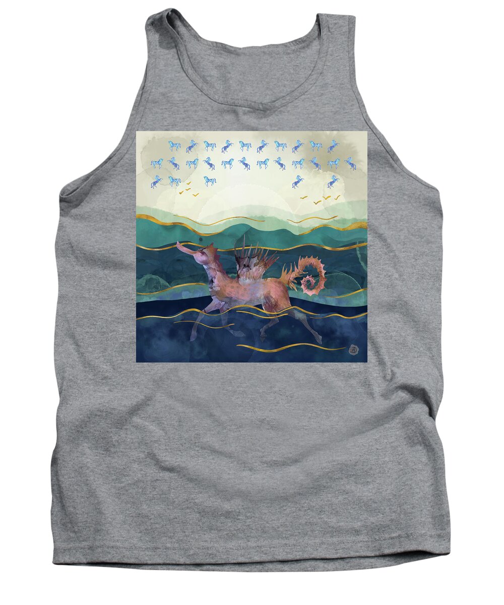Seahorse Tank Top featuring the digital art Seahorse Horse - The Hippocamp Surreal Mythology Creature by Andreea Dumez