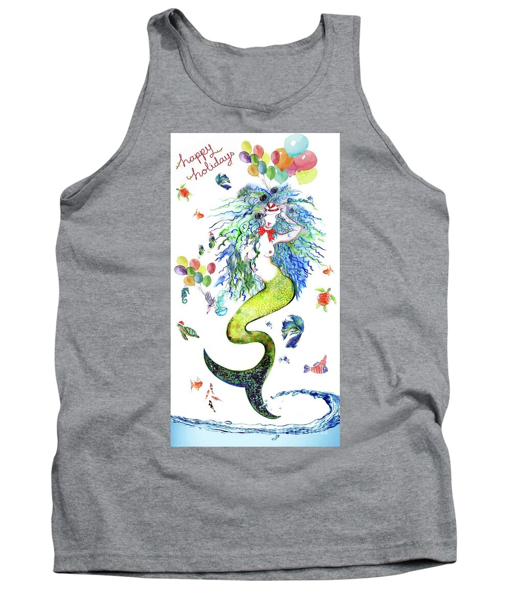 Holiday Cards Tank Top featuring the mixed media Sereia Rising From the Deep by Carolyn Weltman