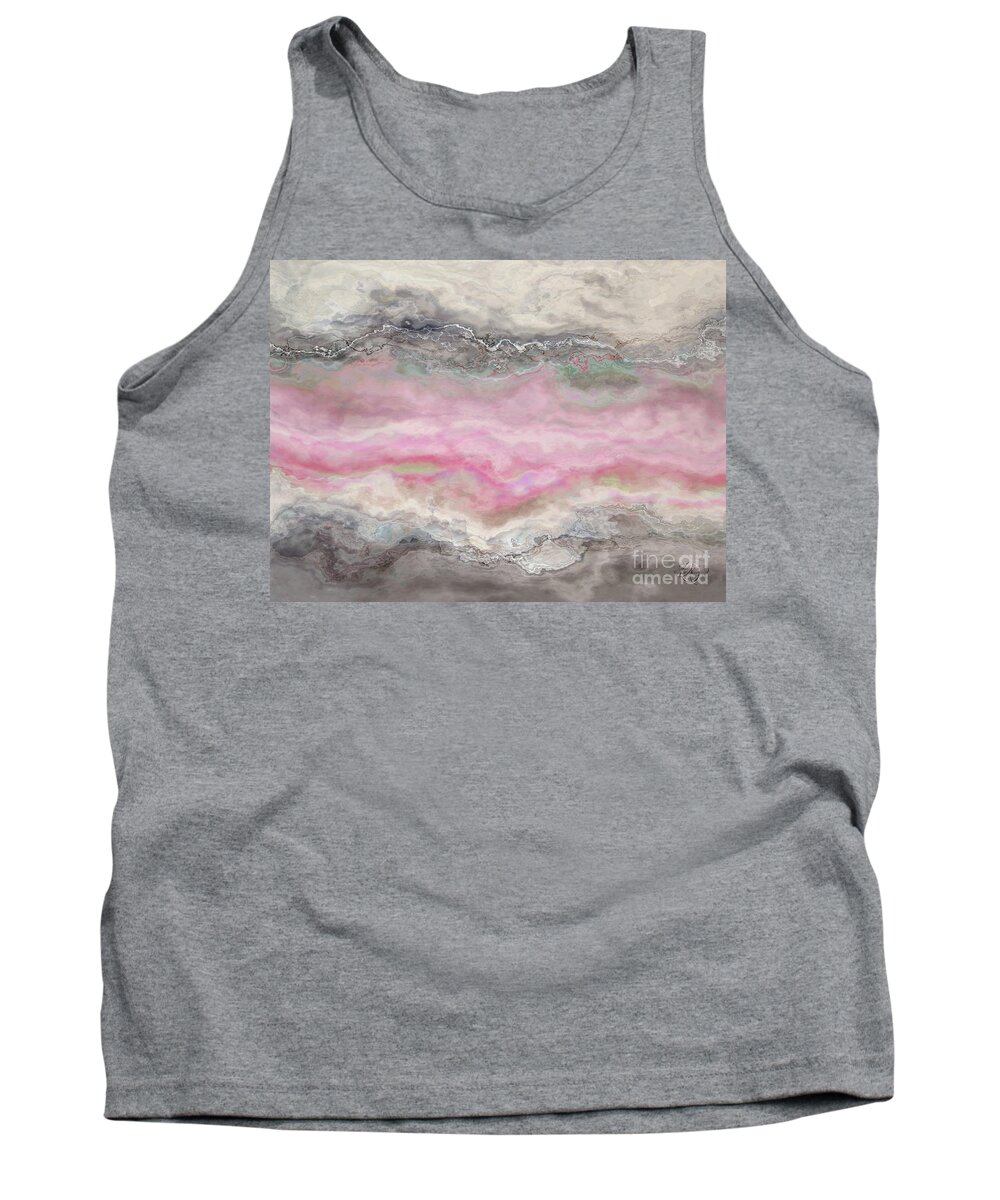 Pink Tank Top featuring the digital art Serene Flowing Greys and Pinks by Neece Campione