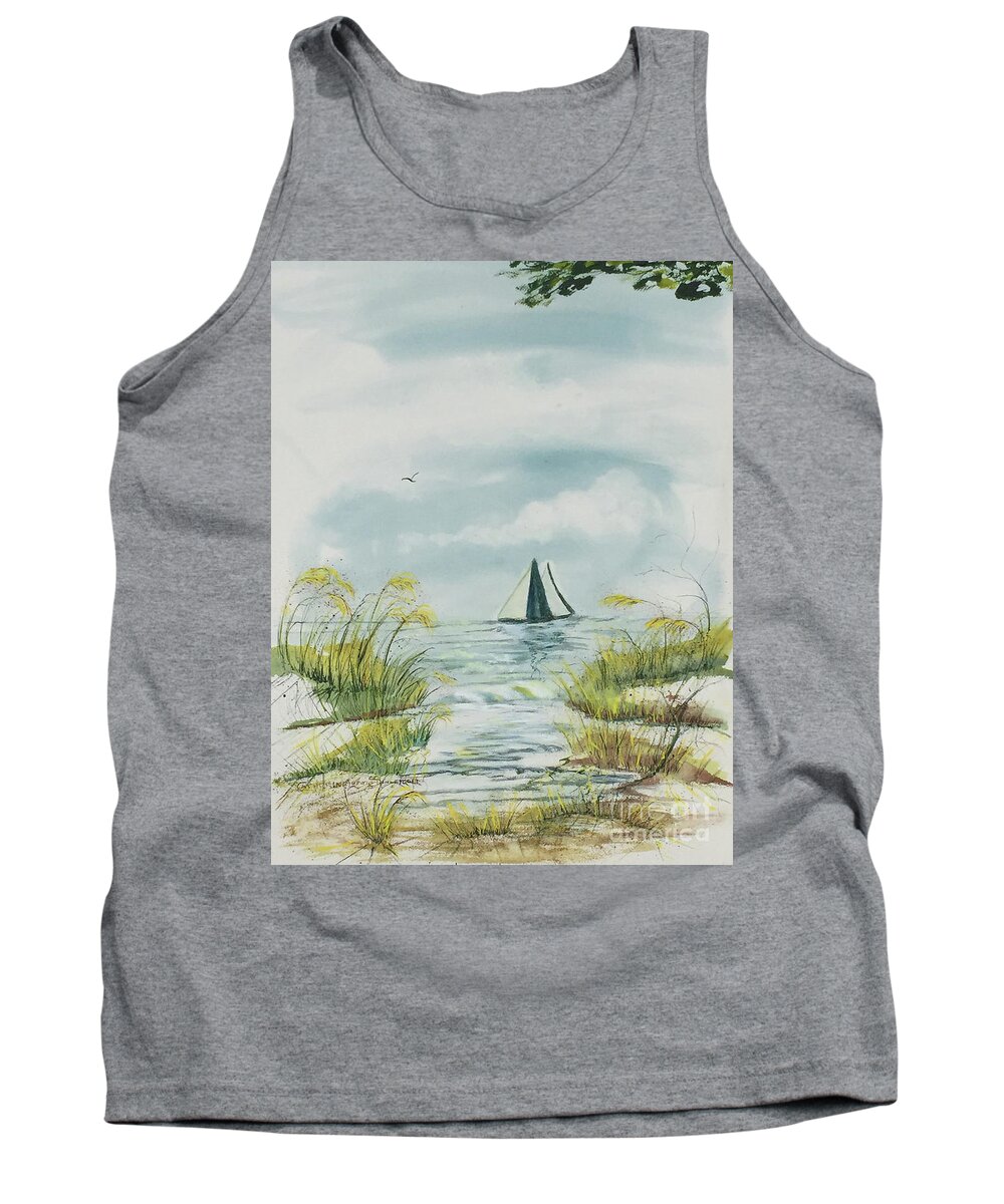Seascape Watercolor Tank Top featuring the painting Watercolor, Shore View at Delray Beach by Catherine Ludwig Donleycott