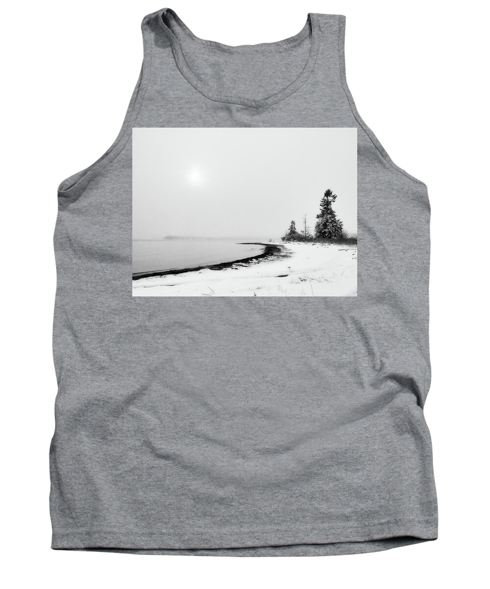 Landscape Tank Top featuring the photograph Shoreline Trees and Sun by Allan Van Gasbeck