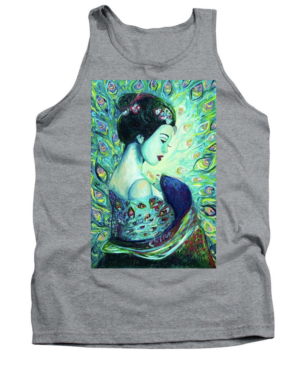 Lady Tank Top featuring the painting Silk Peafowl by Chiara Magni