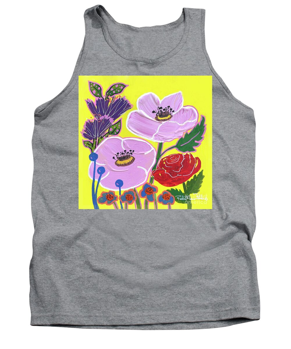 Floral Design Flower Art Pink Poppies Rose Red Yellow Tank Top featuring the painting Singing to the choir by Robin Pedrero