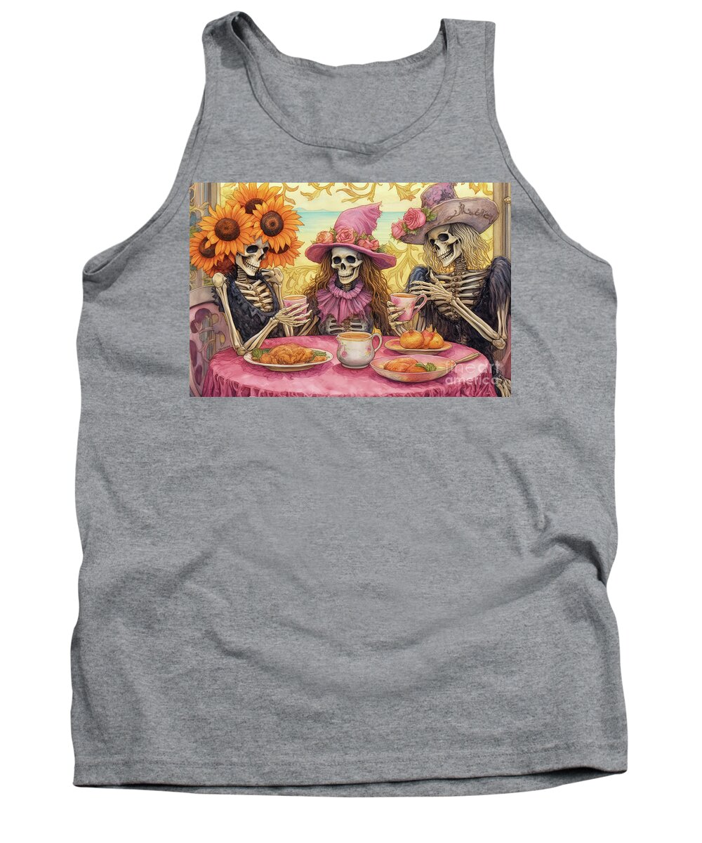 Halloween Tank Top featuring the painting Skeleton Tea Party by Tina LeCour