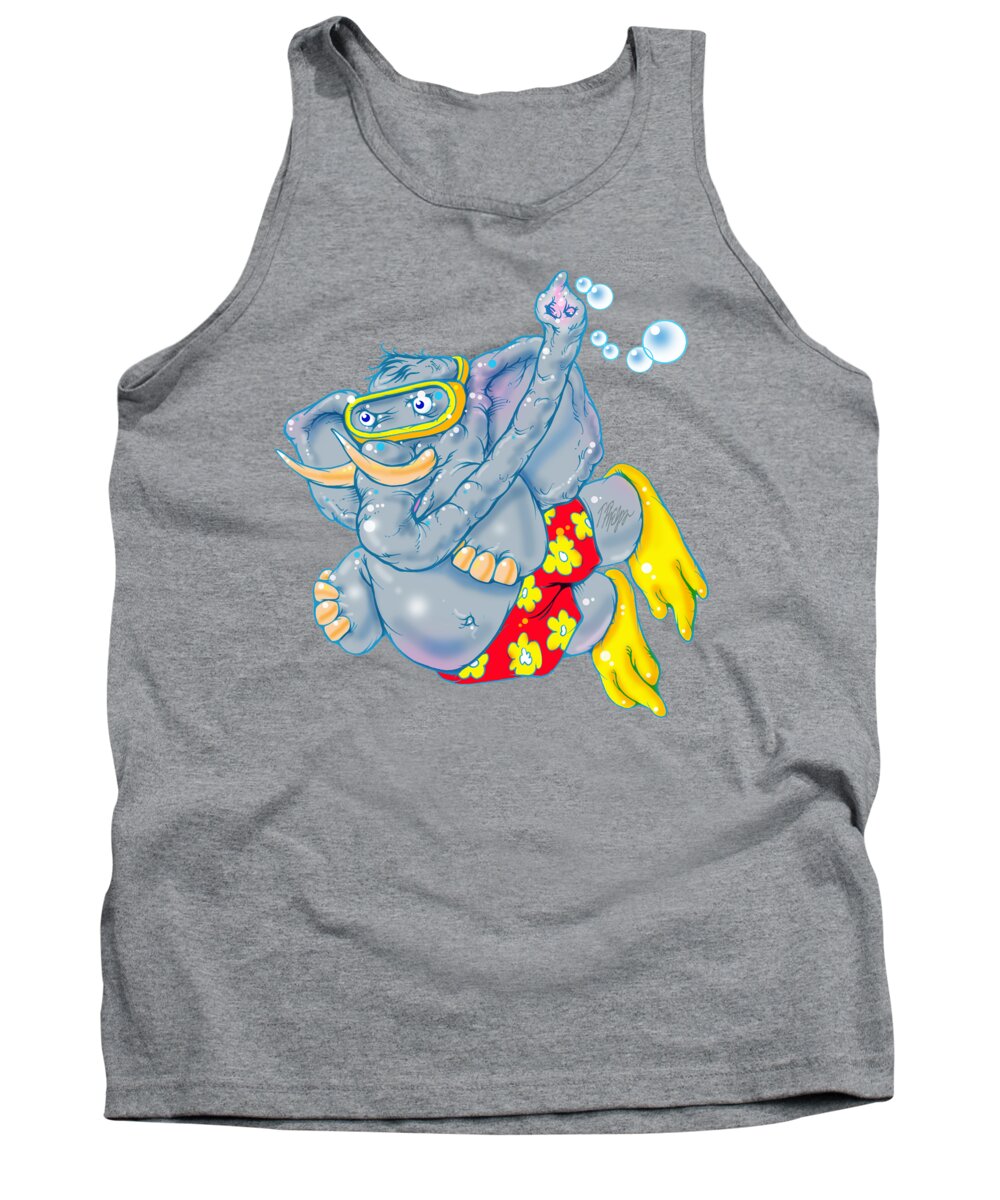 Elephant Tank Top featuring the digital art Snorkeling Scubaphant by Tim Phelps